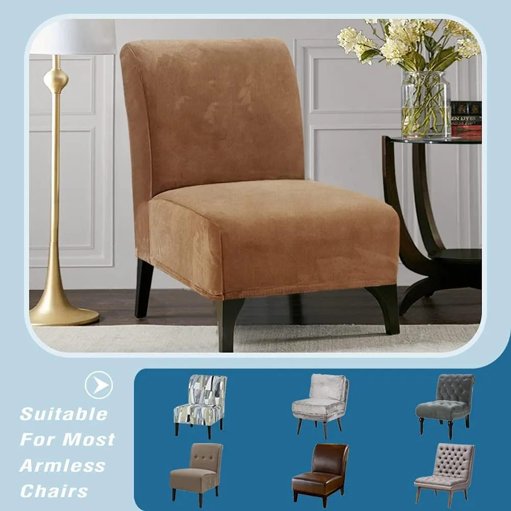 H.VERSAILTEX Armless Accent Chair Covers Thick Striped Velvet Armless Chair Slipcovers High Stretch Chair Covers for Living Room Machine Washable Furniture Protector with Elastic Bottom, Camel Striped
