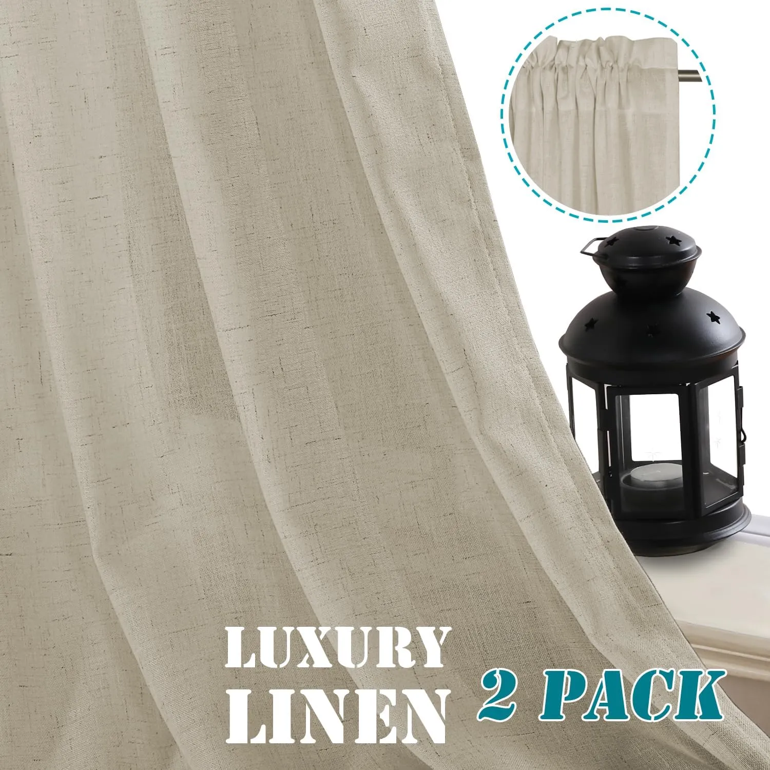 H.VERSAILTEX Linen Curtains Elegant Natural Linen Semi Sheer Curtains Energy Light Filtering Rod Pocket Window Treatments Panels for Living Room (Set of 2, Castle Wall, 52 inch W X 84 inch L)