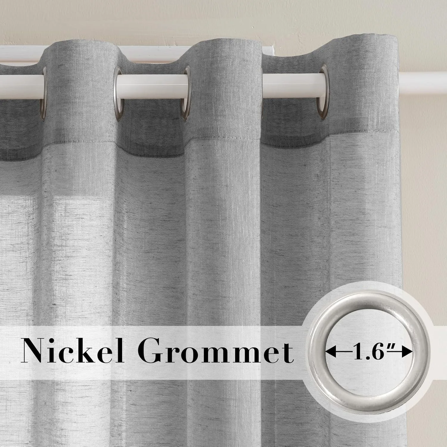 H.VERSAILTEX Linen Curtains Natural Linen Semi-Sheer Curtains 2 Panels Nickel Grommet Privacy Added Premium Soft Rich Material Drapes for Bedroom/Livingroom - 52x96 - Inch - Dove