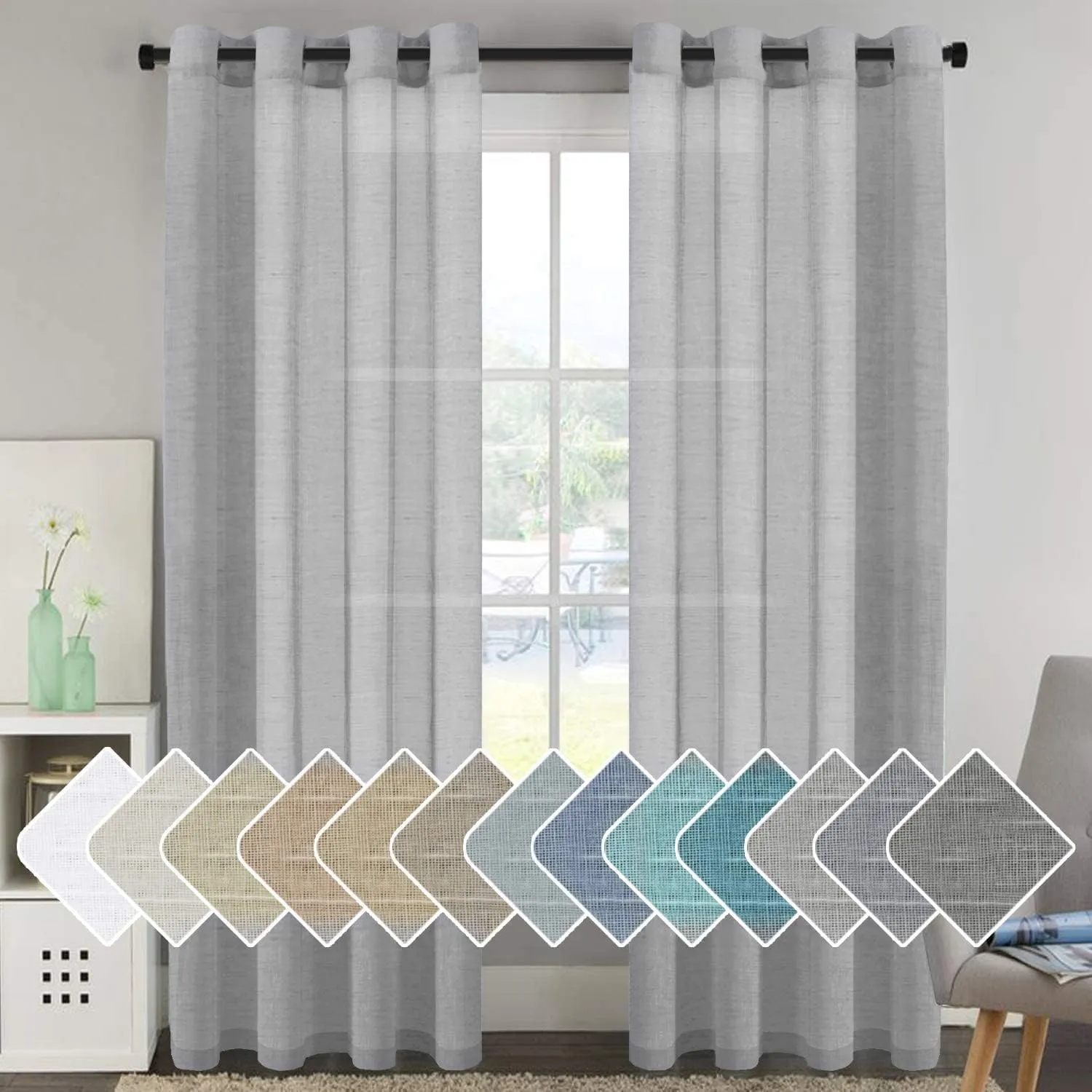 H.VERSAILTEX Linen Curtains Natural Linen Semi-Sheer Curtains 2 Panels Nickel Grommet Privacy Added Premium Soft Rich Material Drapes for Bedroom/Livingroom - 52x96 - Inch - Dove