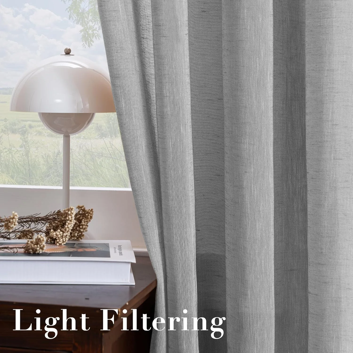 H.VERSAILTEX Linen Curtains Natural Linen Semi-Sheer Curtains 2 Panels Nickel Grommet Privacy Added Premium Soft Rich Material Drapes for Bedroom/Livingroom - 52x96 - Inch - Dove
