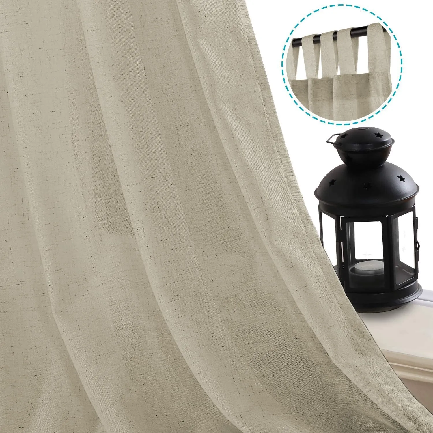 H.VERSAILTEX Natural Linen Curtains Linen Textured Semi Sheer Curtain Light Filtering Tab Top Window Treatments Panels Highly Durable Curtain Panels for Bedroom (2 Panels, 52" x 84", Castle Wall)