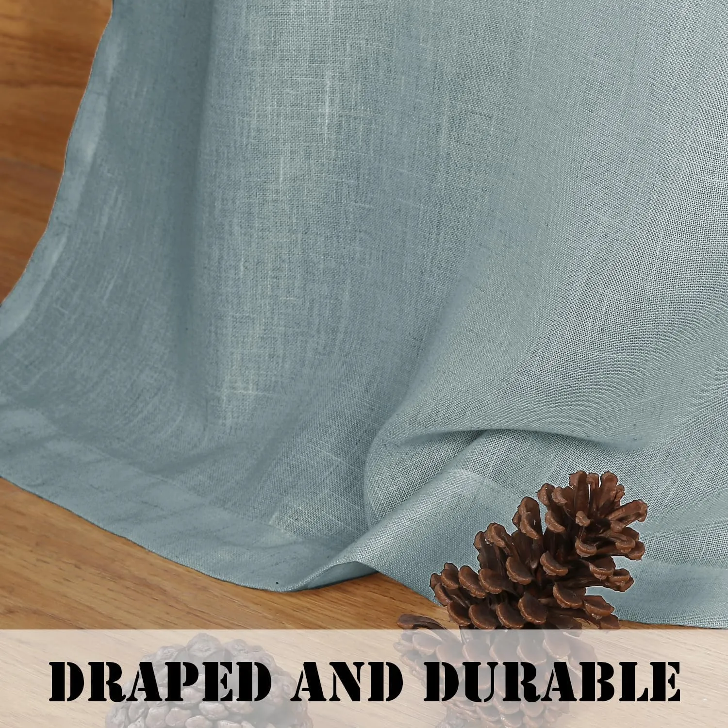H.VERSAILTEX Natural Linen Curtains Linen Textured Semi Sheer Curtain Light Filtering Tab Top Window Treatments Panels Highly Durable Curtain Panels for Bedroom (2 Panels, 52" x 84", Cloud Blue)