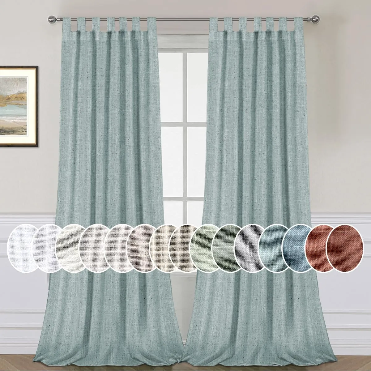 H.VERSAILTEX Natural Linen Curtains Linen Textured Semi Sheer Curtain Light Filtering Tab Top Window Treatments Panels Highly Durable Curtain Panels for Bedroom (2 Panels, 52" x 84", Cloud Blue)