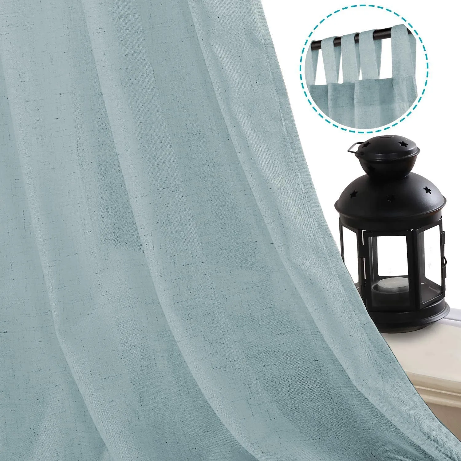 H.VERSAILTEX Natural Linen Curtains Linen Textured Semi Sheer Curtain Light Filtering Tab Top Window Treatments Panels Highly Durable Curtain Panels for Bedroom (2 Panels, 52" x 84", Cloud Blue)