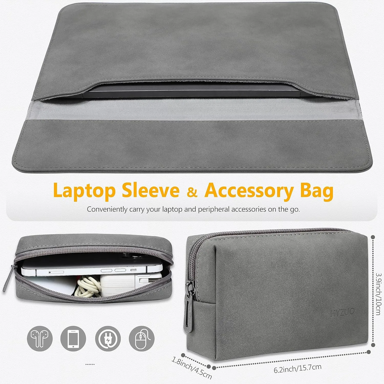 HYZUO 13.3-14 Inch Laptop Sleeve Bag for MacBook Pro 14 M4/M3/M2/M1 Pro/Max A3401 A3185 A3112 2021-2025, MacBook Air 13 2012-2017, 13.8/13.5 Surface Laptop 7-1, Case with Pouch, Dark Gray-H