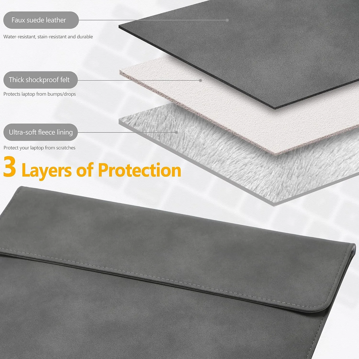 HYZUO 13.3-14 Inch Laptop Sleeve Bag for MacBook Pro 14 M4/M3/M2/M1 Pro/Max A3401 A3185 A3112 2021-2025, MacBook Air 13 2012-2017, 13.8/13.5 Surface Laptop 7-1, Case with Pouch, Dark Gray-H