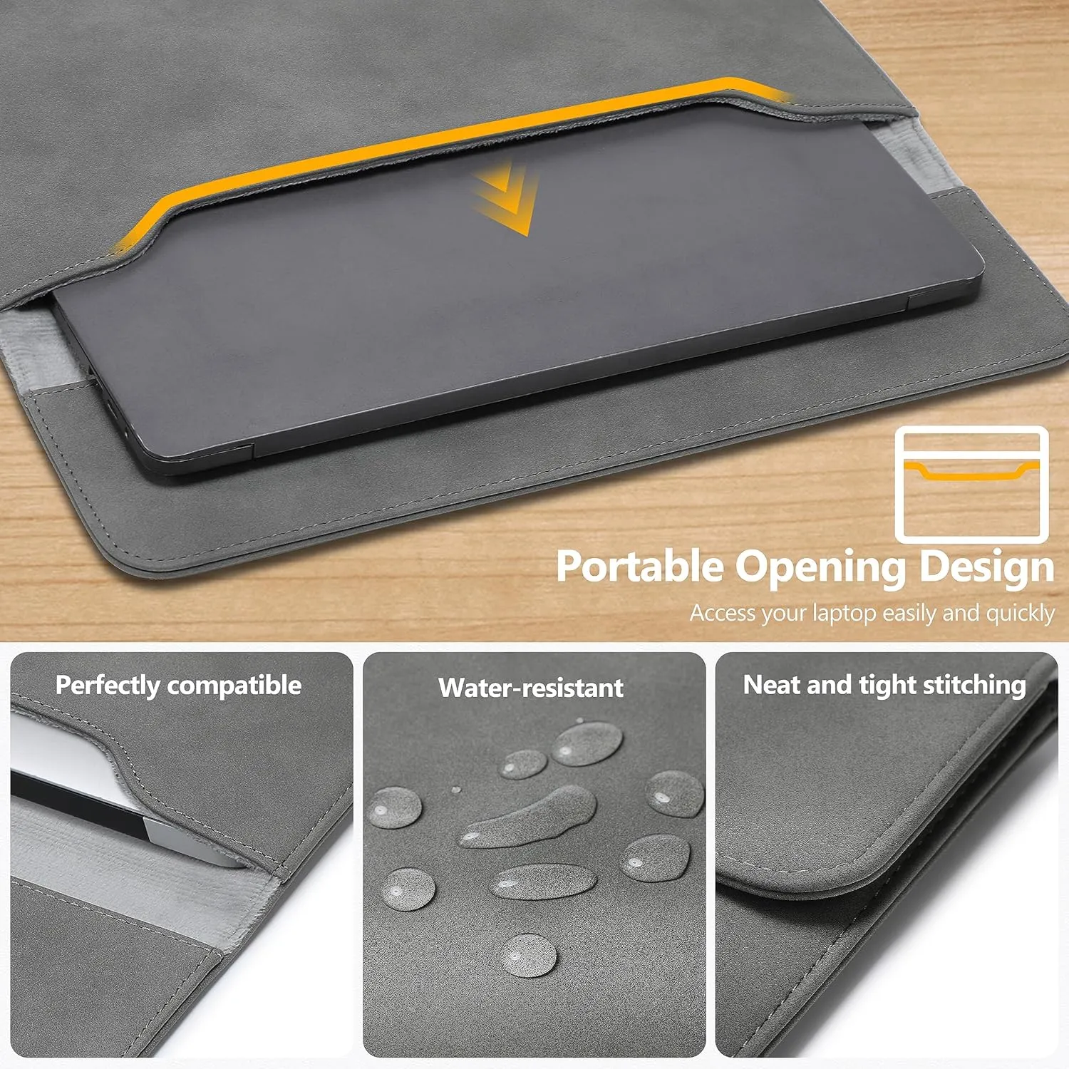 HYZUO 13.3-14 Inch Laptop Sleeve Bag for MacBook Pro 14 M4/M3/M2/M1 Pro/Max A3401 A3185 A3112 2021-2025, MacBook Air 13 2012-2017, 13.8/13.5 Surface Laptop 7-1, Case with Pouch, Dark Gray-H
