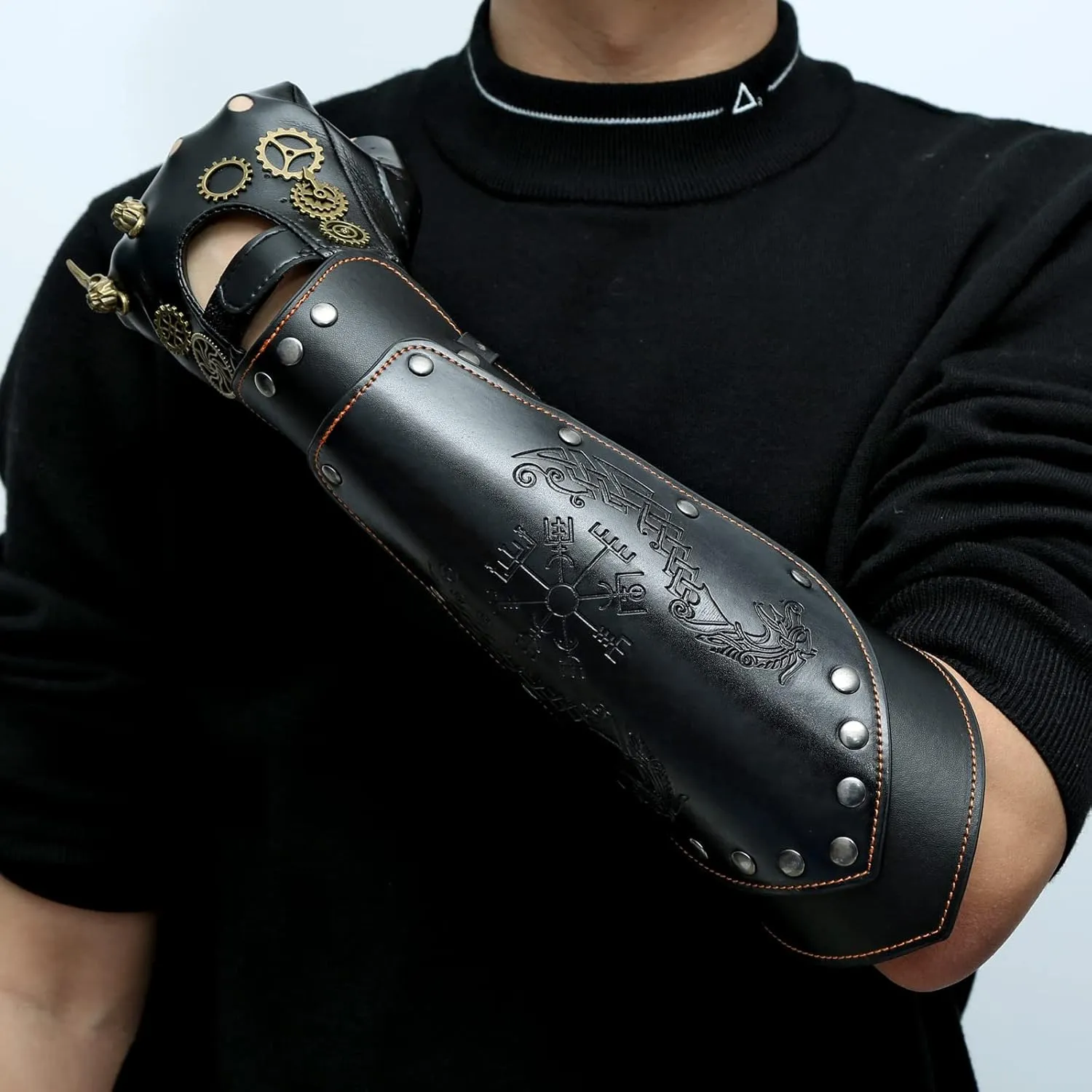 HZMAN Halloween Cosplay Costume Medieval Gauntlet Wristband Renaissance Faux Leather Bracer Archery Arm Guard