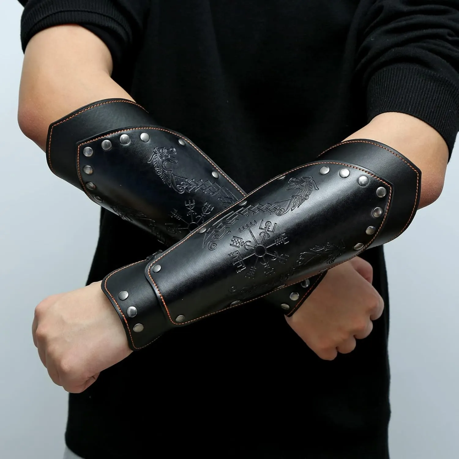 HZMAN Halloween Cosplay Costume Medieval Gauntlet Wristband Renaissance Faux Leather Bracer Archery Arm Guard
