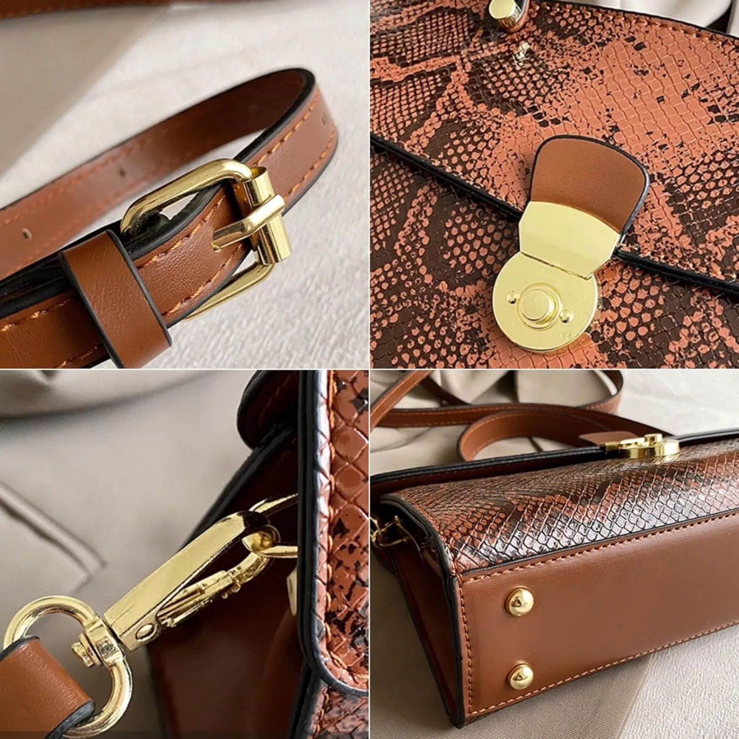 IAMUHI Women's Retro Evening Handbag Snake Pattern Top Handle Satchel Ladies Designer PU Leather Small Tote Crossbody Bag