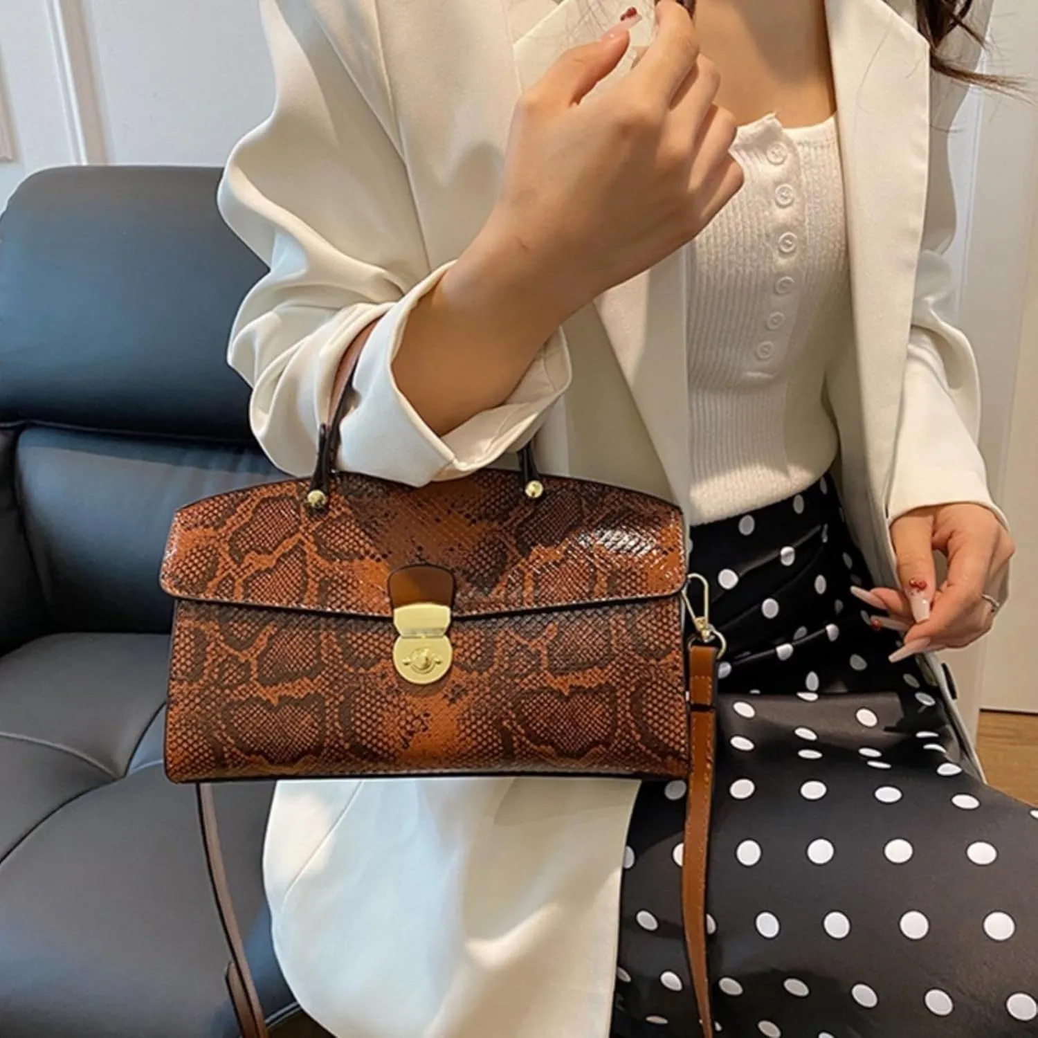 IAMUHI Women's Retro Evening Handbag Snake Pattern Top Handle Satchel Ladies Designer PU Leather Small Tote Crossbody Bag