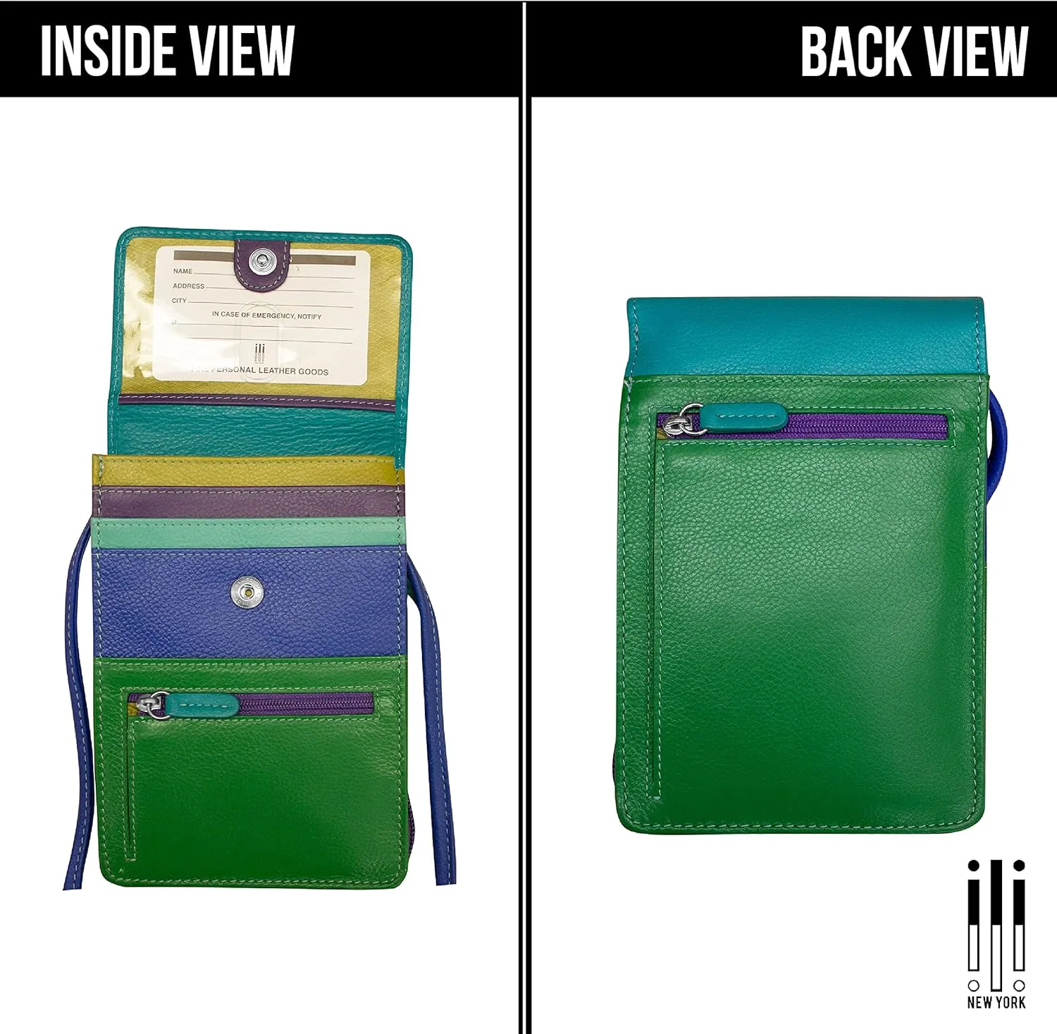 ili New York 6827 Genuine Leather Crossbody Organizer with RFID Blocking Lining