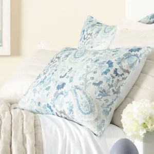 INES Linen Blue Sham, Standard Size, Blue Paisley Pattern