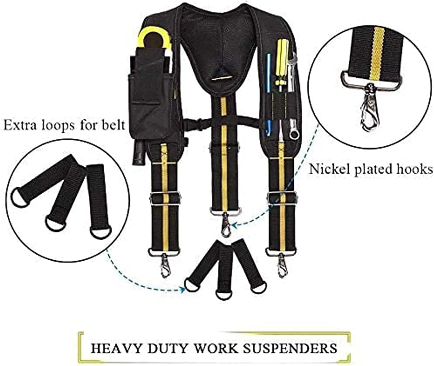 Jadeshay Tool Belt Suspenders, Adjustable Shoulder Pad with Phone & Pencil Holder for Electricians, Carpenters, Plumbers