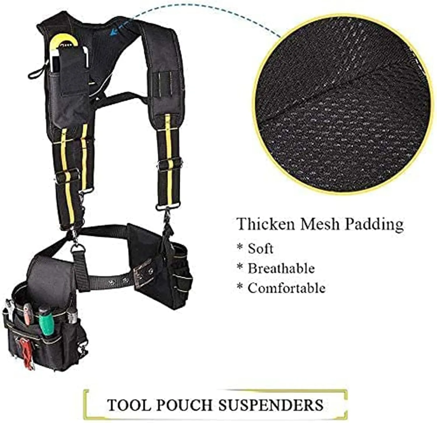 Jadeshay Tool Belt Suspenders, Adjustable Shoulder Pad with Phone & Pencil Holder for Electricians, Carpenters, Plumbers