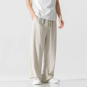 Jeffrey | Men’s Casual Linen Blend Trousers – Loose Fit – Full Length – Comfortable Drawstring Waist