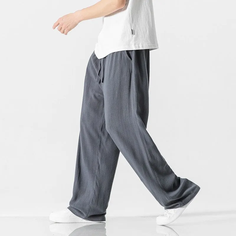 Jeffrey | Men’s Casual Linen Blend Trousers – Loose Fit – Full Length – Comfortable Drawstring Waist