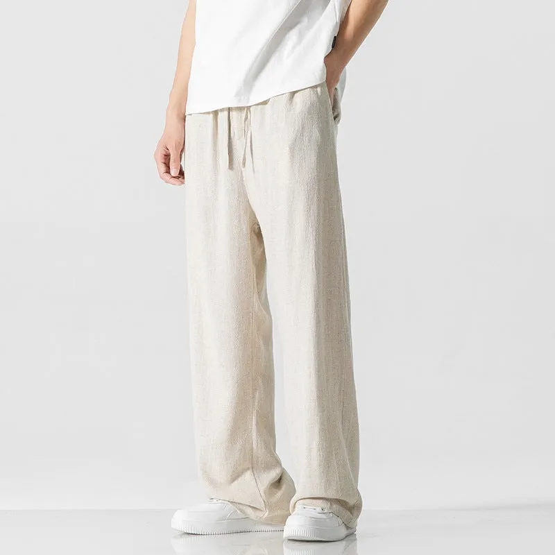 Jeffrey | Men’s Casual Linen Blend Trousers – Loose Fit – Full Length – Comfortable Drawstring Waist