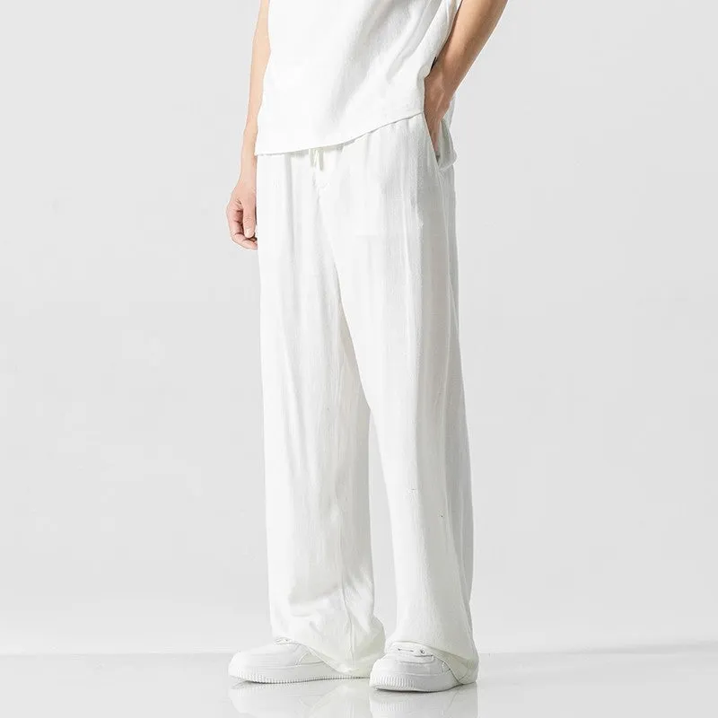 Jeffrey | Men’s Casual Linen Blend Trousers – Loose Fit – Full Length – Comfortable Drawstring Waist