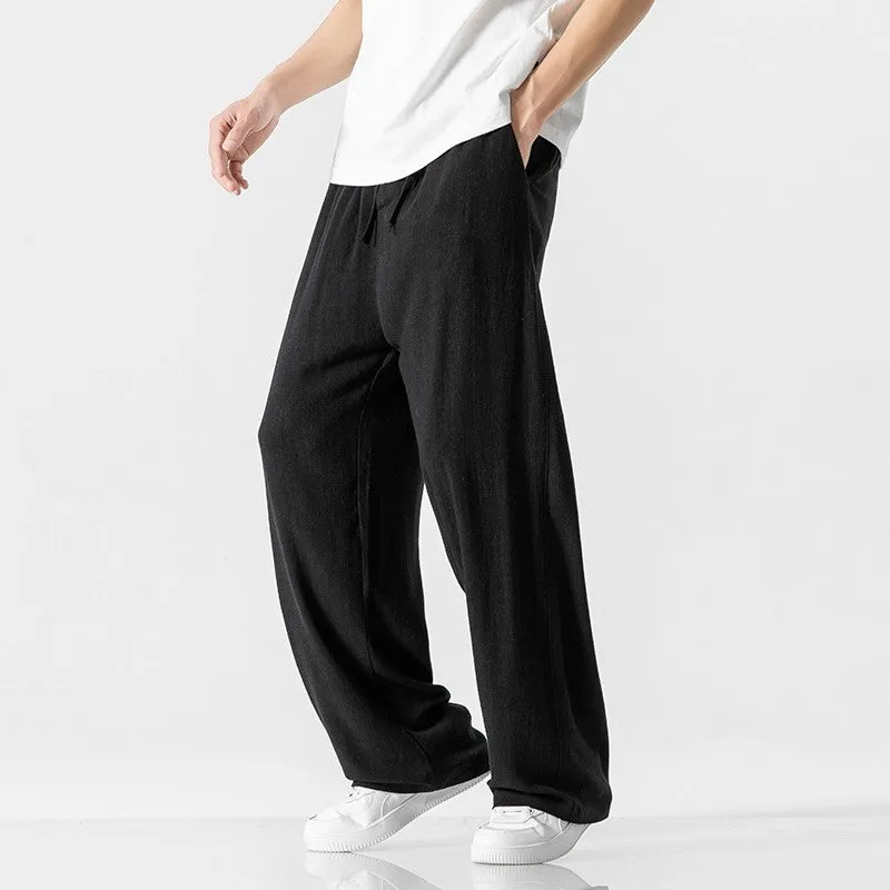 Jeffrey | Men’s Casual Linen Blend Trousers – Loose Fit – Full Length – Comfortable Drawstring Waist