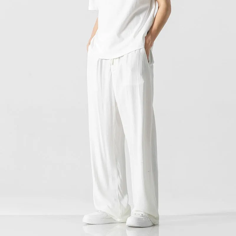 Jeffrey | Men’s Casual Linen Blend Trousers – Loose Fit – Full Length – Comfortable Drawstring Waist