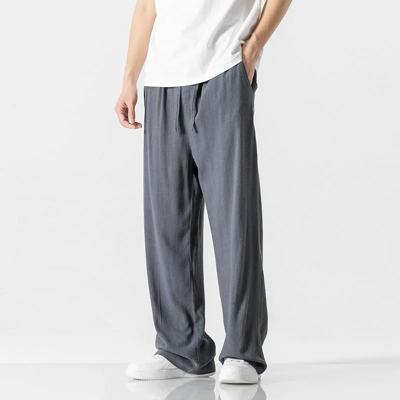 Jeffrey | Men’s Casual Linen Blend Trousers – Loose Fit – Full Length – Comfortable Drawstring Waist