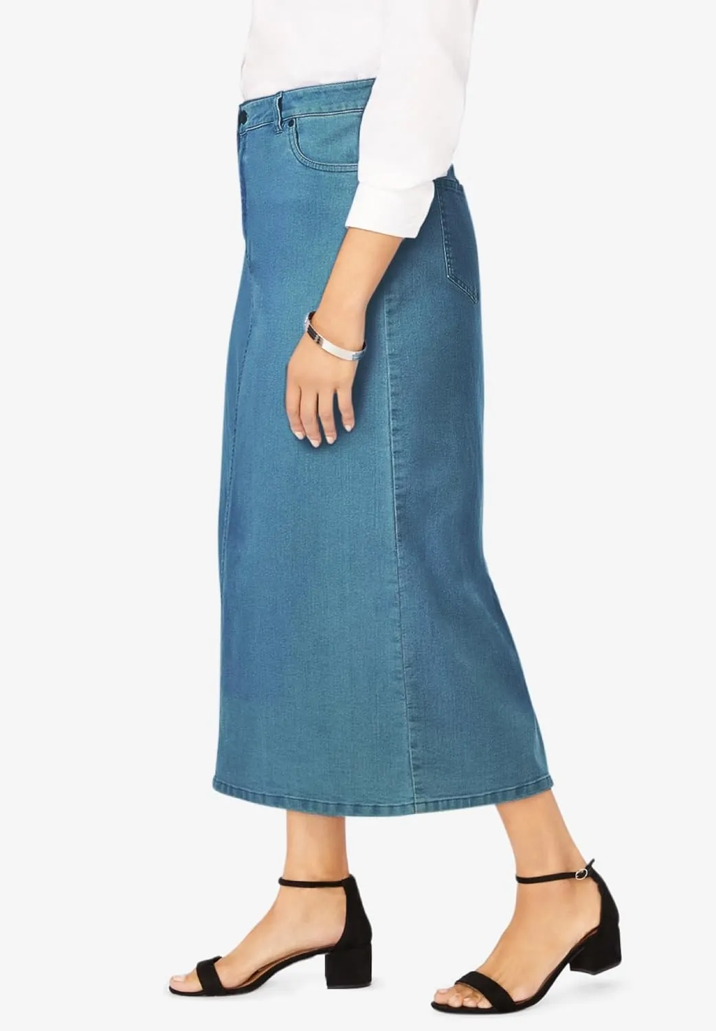 Jessica London Women's Plus Size True Fit Front Button Casual Denim Skirt