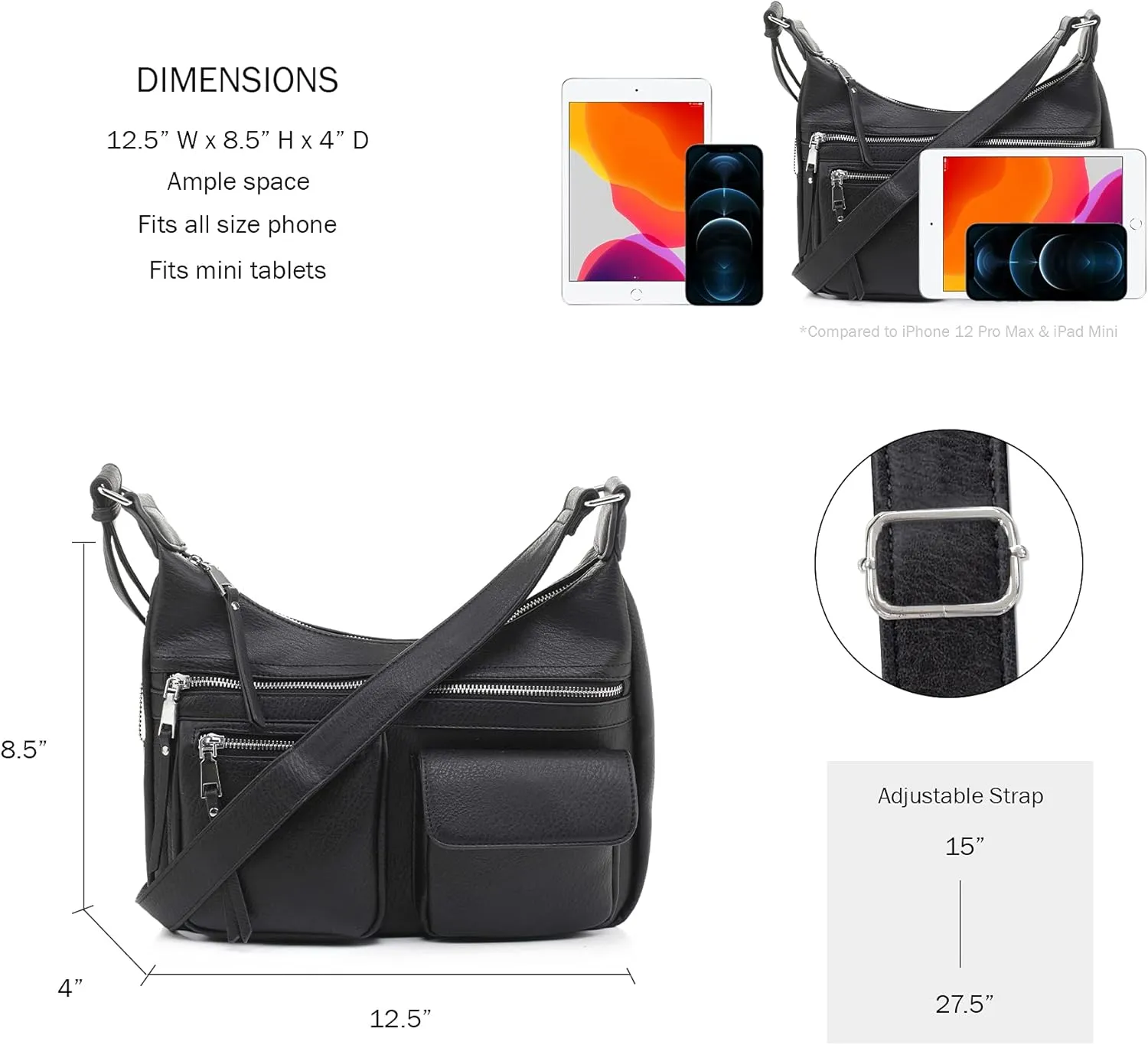 JESSIE & JAMES Large Concealed Carry Crossbody Bag For Women Gunbag Shoulder Purse With Detachable Holster