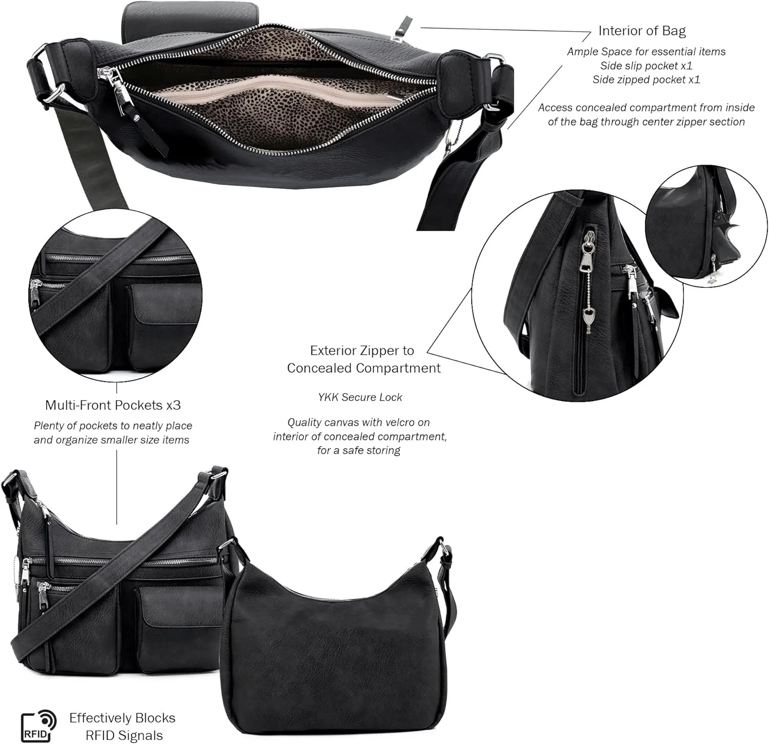 JESSIE & JAMES Large Concealed Carry Crossbody Bag For Women Gunbag Shoulder Purse With Detachable Holster