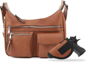 JESSIE & JAMES Large Concealed Carry Crossbody Bag For Women Gunbag Shoulder Purse With Detachable Holster