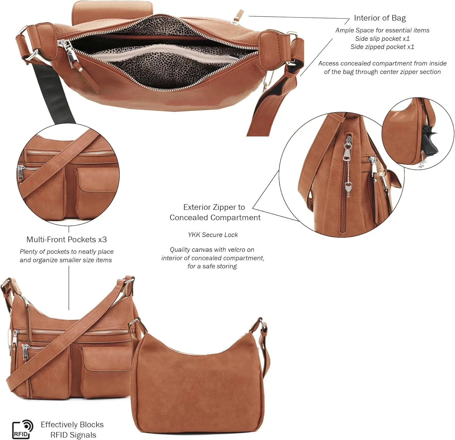 JESSIE & JAMES Large Concealed Carry Crossbody Bag For Women Gunbag Shoulder Purse With Detachable Holster
