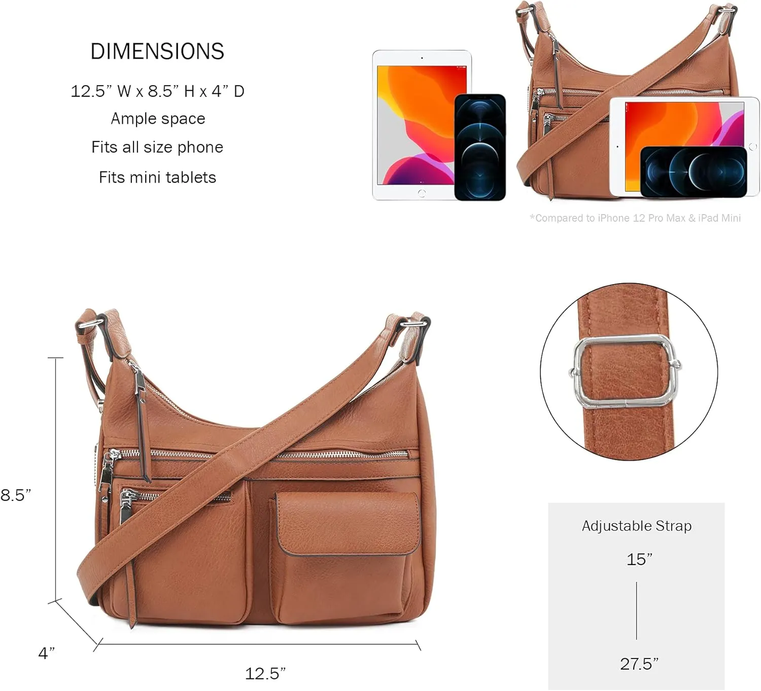 JESSIE & JAMES Large Concealed Carry Crossbody Bag For Women Gunbag Shoulder Purse With Detachable Holster