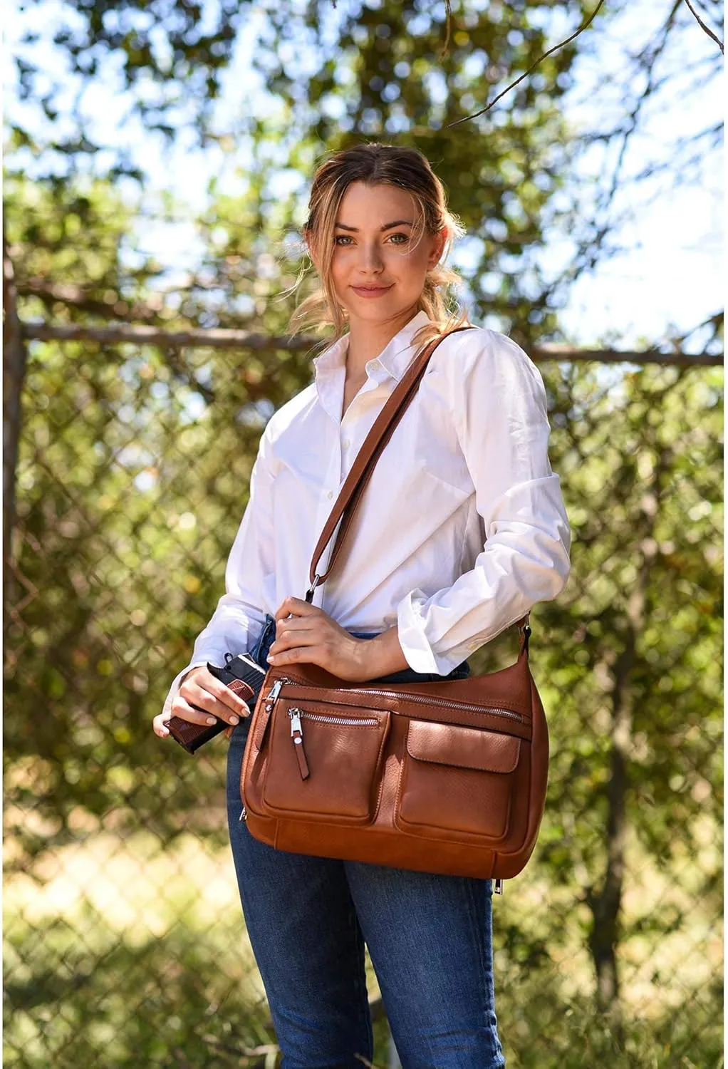 JESSIE & JAMES Large Concealed Carry Crossbody Bag For Women Gunbag Shoulder Purse With Detachable Holster