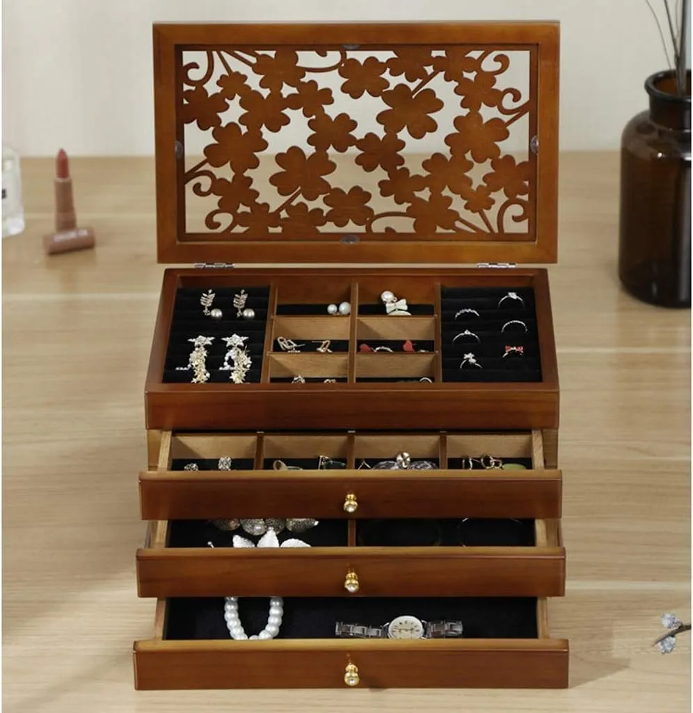 Jewelry Box Multi-Layer Jewelry Box Organizer Ring Earrings Necklace Storage Box Women's Household Jewelry Box Watch Cabinets (Color : Brown C)