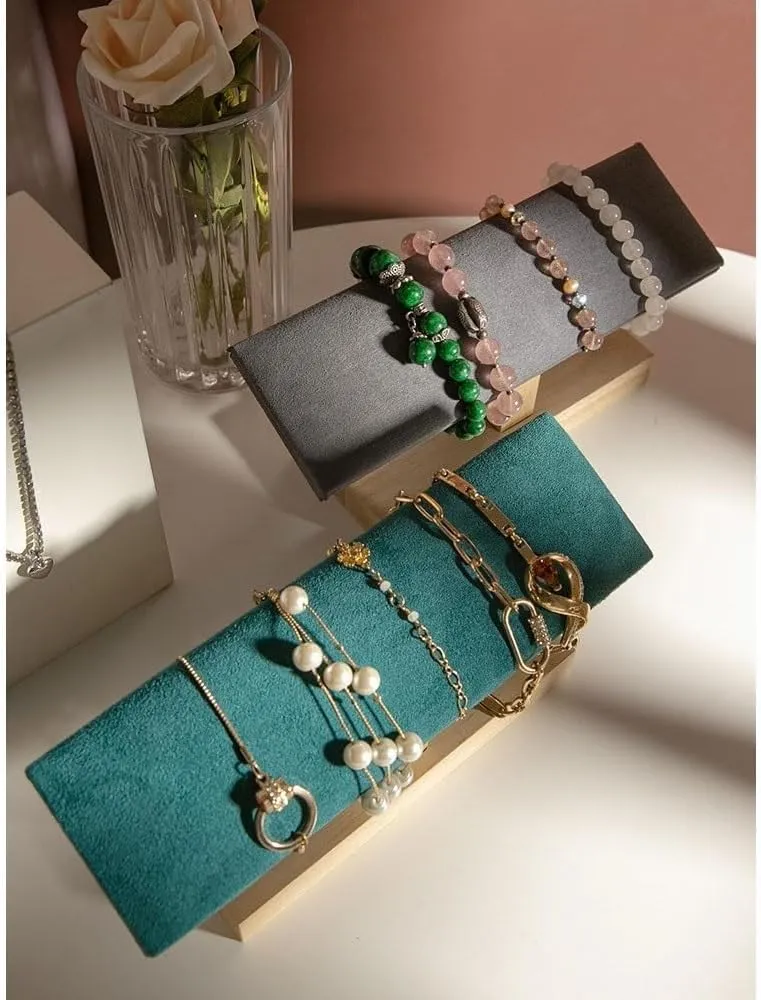 Jewelry Display Stand Velvet Wooden Jewelry Rack Bracelet Watch Stand Display Props Shopping Mall Counter Jewelry Display Organizers Jewelry Holder Organizer(Green)