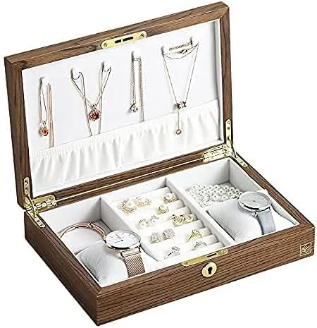Jewelry Storage Box Luxury Large Wood Jewelry Box Jewellery Storage Case Casket Wooden Velvet Necklace Ring Earring Watch Organize