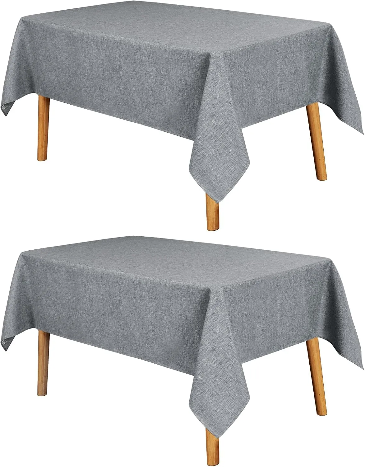 JIUZHEN 2 Pack Faux Linen Farmhouse Tablecloth Rectangular, Wrinkle Stain Resistant Table Cloth Rectangle Table Cover for Kitchen Dining, Grey, 52 x 70 Inch