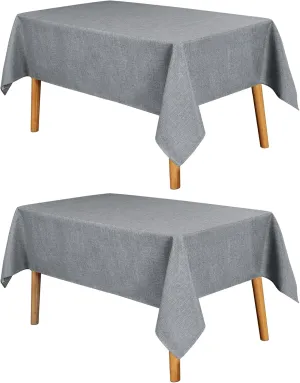 JIUZHEN 2 Pack Faux Linen Farmhouse Tablecloth Rectangular, Wrinkle Stain Resistant Table Cloth Rectangle Table Cover for Kitchen Dining, Grey, 52 x 70 Inch