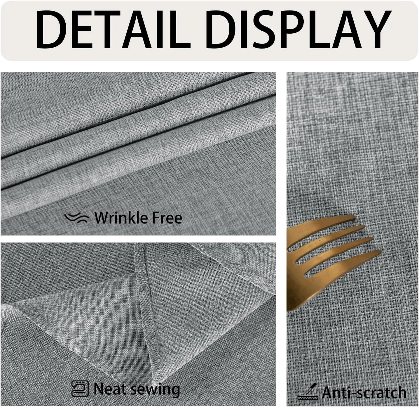 JIUZHEN 2 Pack Faux Linen Farmhouse Tablecloth Rectangular, Wrinkle Stain Resistant Table Cloth Rectangle Table Cover for Kitchen Dining, Grey, 52 x 70 Inch