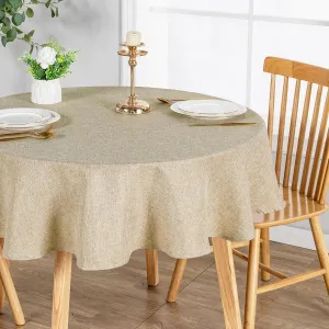 JIUZHEN Round Table Cloth Faux Linen Farmhouse Tablecloth Wrinkle and Stain Resistant Decorative Fabric Table Cover for Kitchen, Dining Room, Parties and Camping, Beige, 90 Inch Round