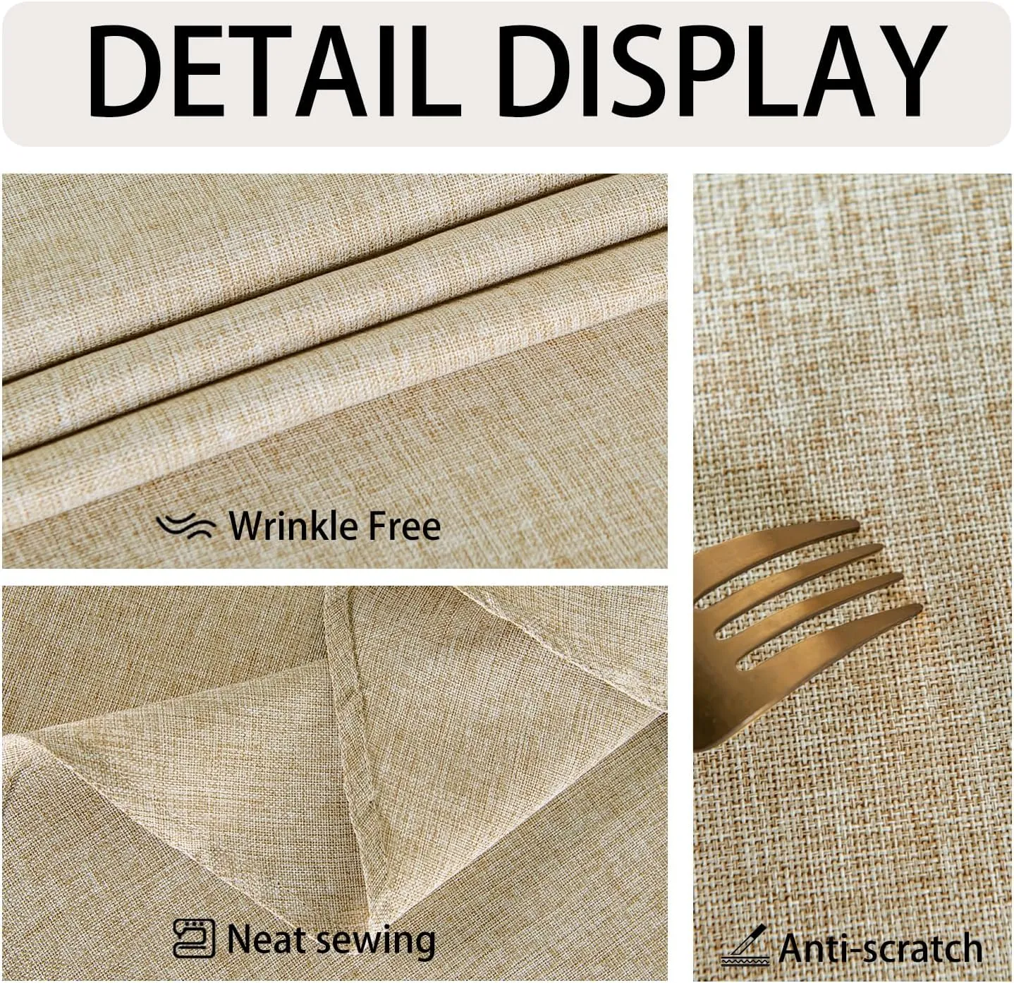 JIUZHEN Round Table Cloth Faux Linen Farmhouse Tablecloth Wrinkle and Stain Resistant Decorative Fabric Table Cover for Kitchen, Dining Room, Parties and Camping, Beige, 90 Inch Round