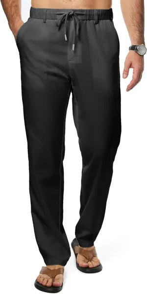 JMIERR Men's Linen Drawstring Pants Elastic Waist Drawstring Lightweight Trouser Casual Yoga Summer Beach Pant