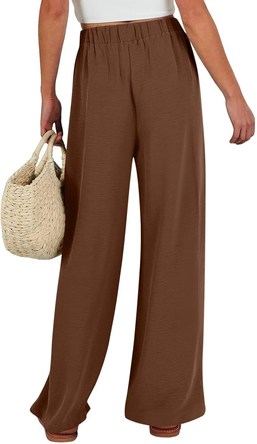 JOAU Women Wide Leg Palazzo Pants Summer High Waist Flowy Casual Trousers Dressy Loose Lounge Beach Vacation Belted Pants