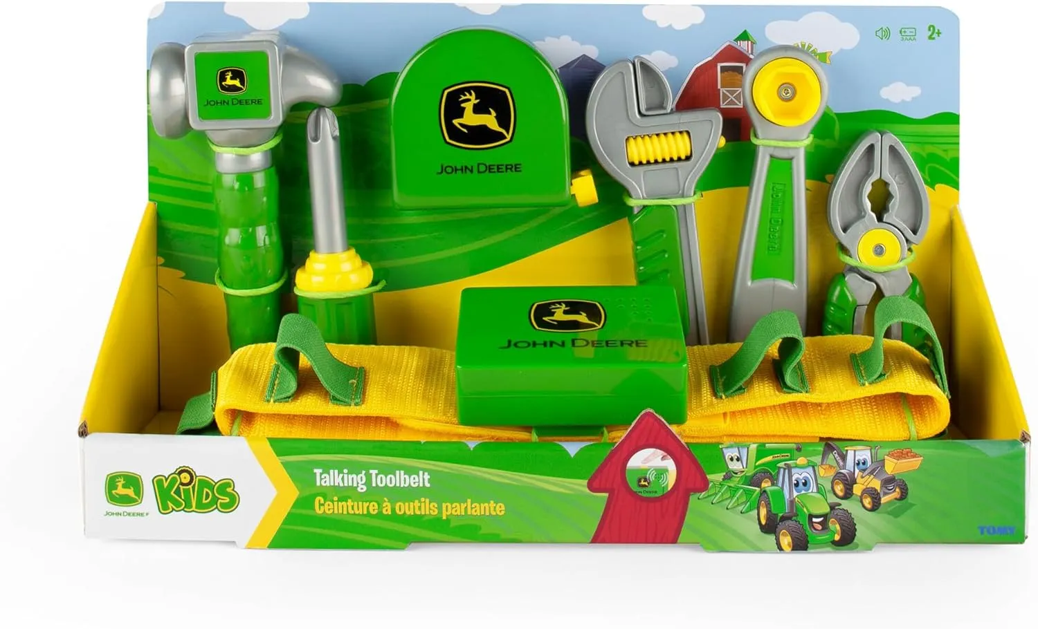 John Deere Deluxe Talking Toolbelt - 7-Piece Kids Tool Set - Interactive Construction Toys - Interactive Toddler Tools Playset - Green - 7 Count - Preschool Toys Ages 2 Years and Up