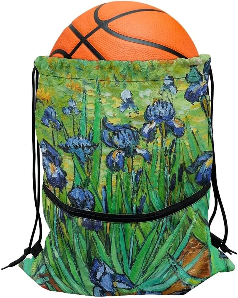 JooMeryer Adult Womens Mens Zip Drawstring Backpack Large Capacity Shoulder Sackpack for Gym Yoga Sport,Iris