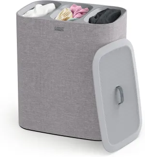 Joseph Joseph Tota Trio 90-liter/23.8 Gallon Laundry Hamper Separation Basket with lid, 3 Removable Washing Bags with Handles, Grey