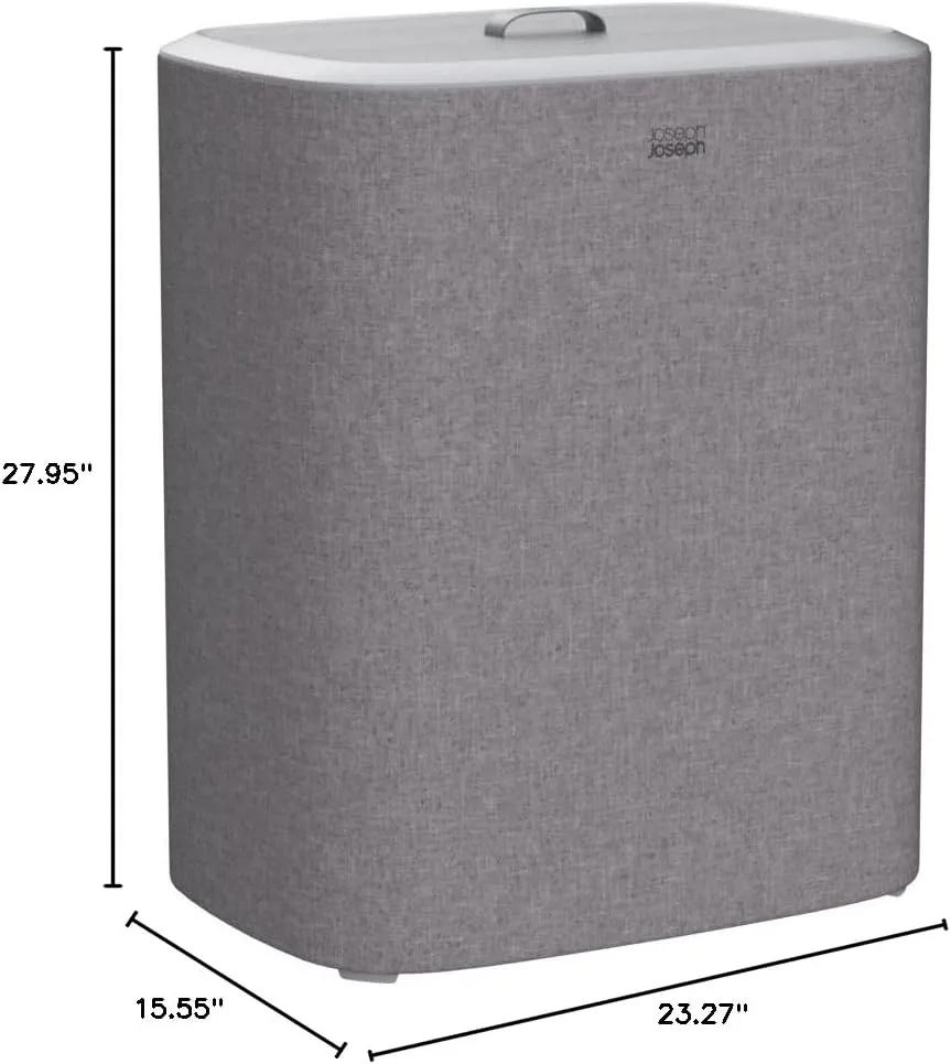 Joseph Joseph Tota Trio 90-liter/23.8 Gallon Laundry Hamper Separation Basket with lid, 3 Removable Washing Bags with Handles, Grey