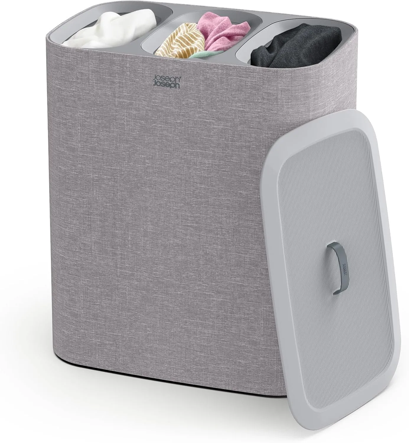 Joseph Joseph Tota Trio 90-liter/23.8 Gallon Laundry Hamper Separation Basket with lid, 3 Removable Washing Bags with Handles, Grey