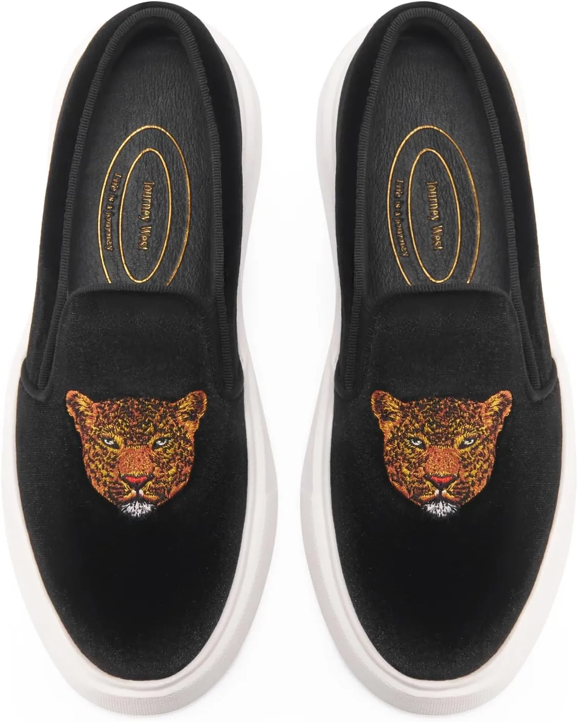 Journey West Women's Fashion Velvet Sneakers with Embroidery Comfortable Slip-On Work Shoes for Women